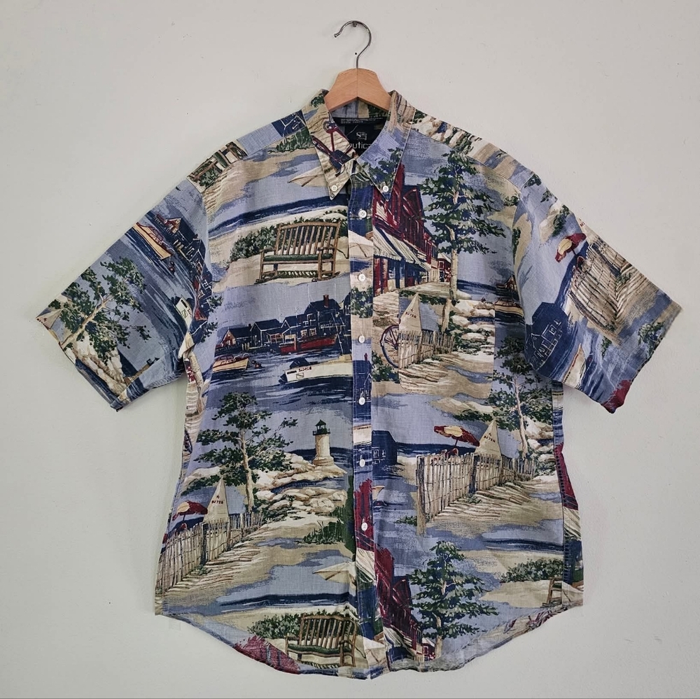 Nautica Linen Cotton Blend Shirt Large